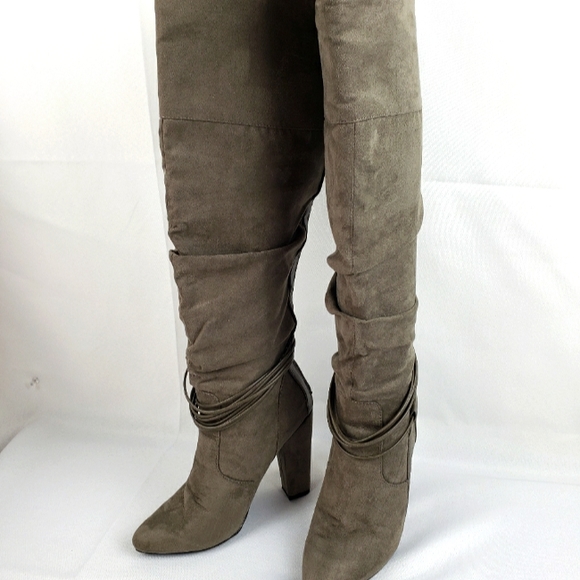 JustFab Taupe microfiber over the knee boots Sz 7  NWOT - Picture 1 of 5